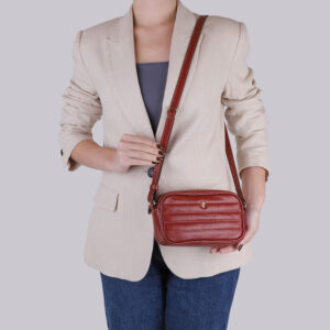 Bolsa Tiracolo Couro Terracota Costura Enfeite