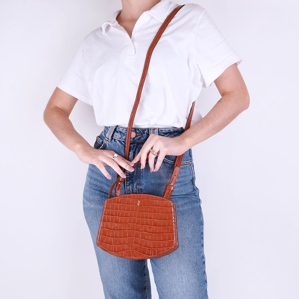 Bolsa Tote Couro Croco Creme Casual