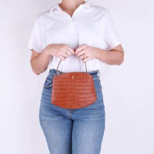 Bolsa Tote Couro Croco Creme Casual