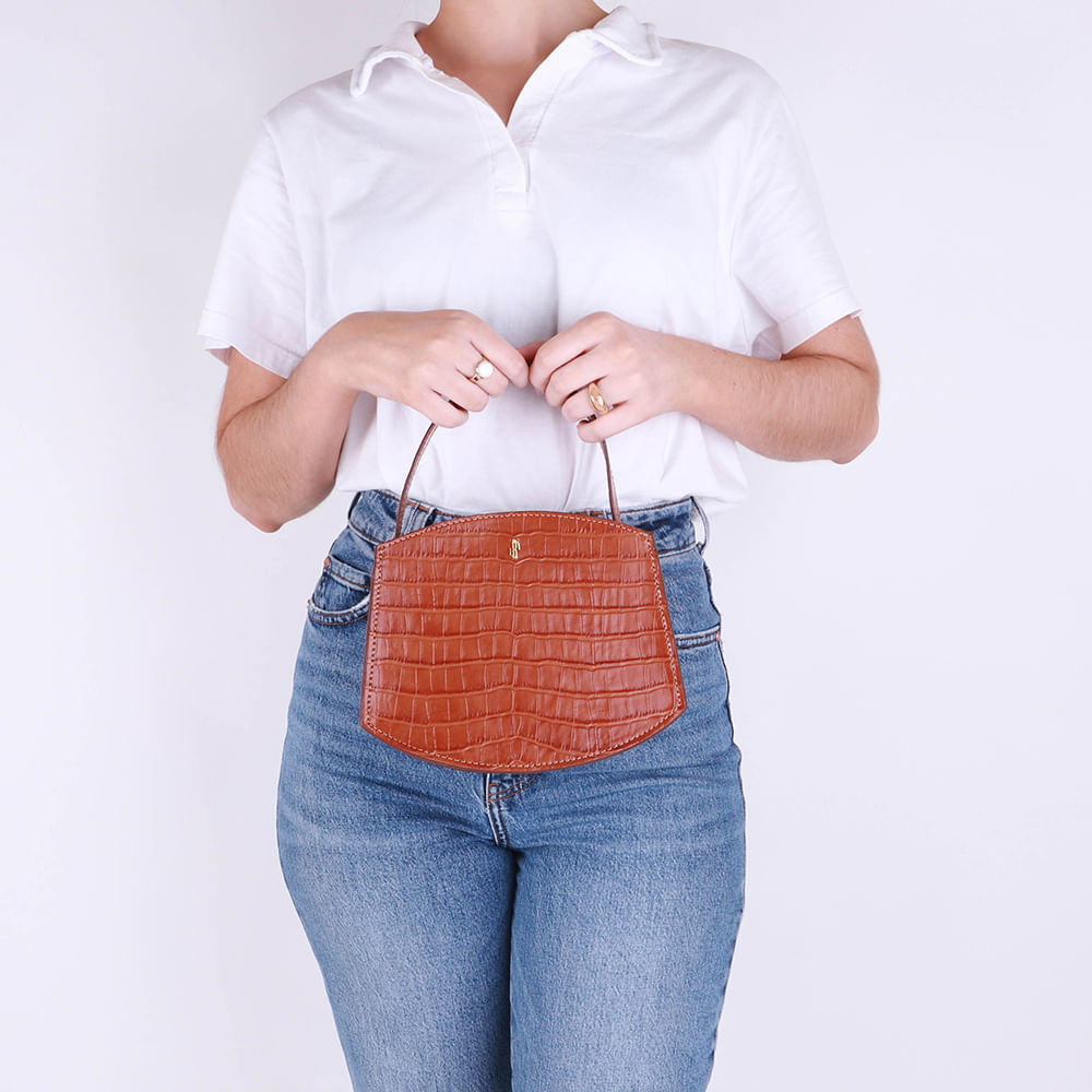 Bolsa Tote Couro Croco Creme Casual