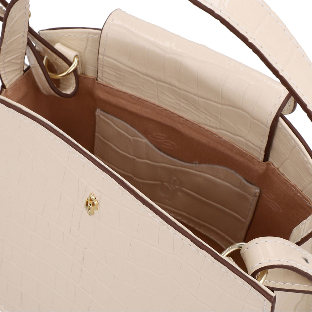 Bolsa Tote Couro Croco Creme Casual