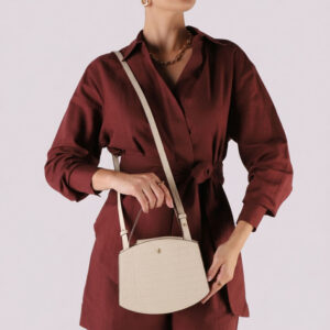 Bolsa Tote Couro Croco Creme Casual