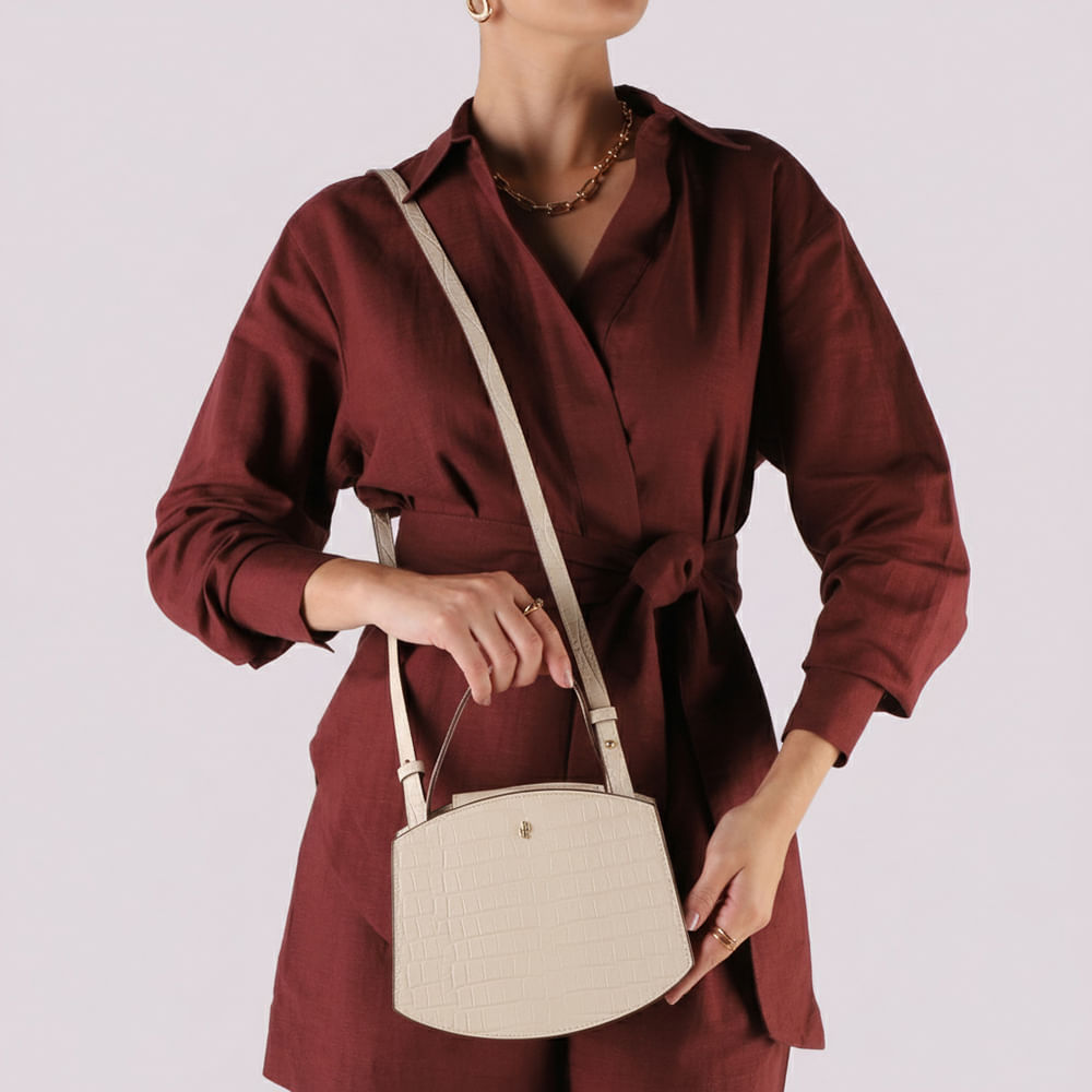 Bolsa Tote Couro Croco Creme Casual