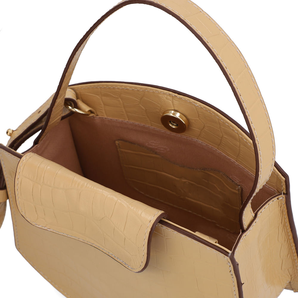 Bolsa Tote Couro Croco Creme Casual