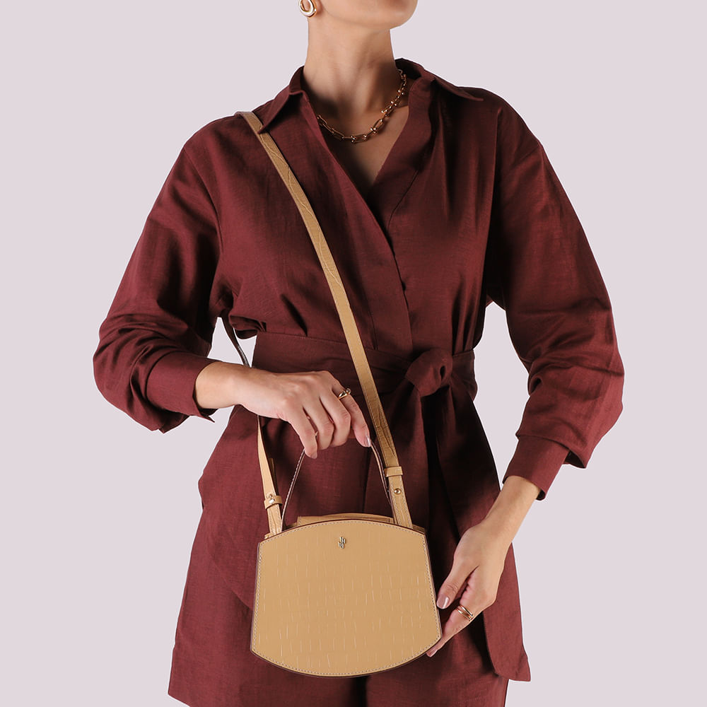 Bolsa Tote Couro Croco Creme Casual