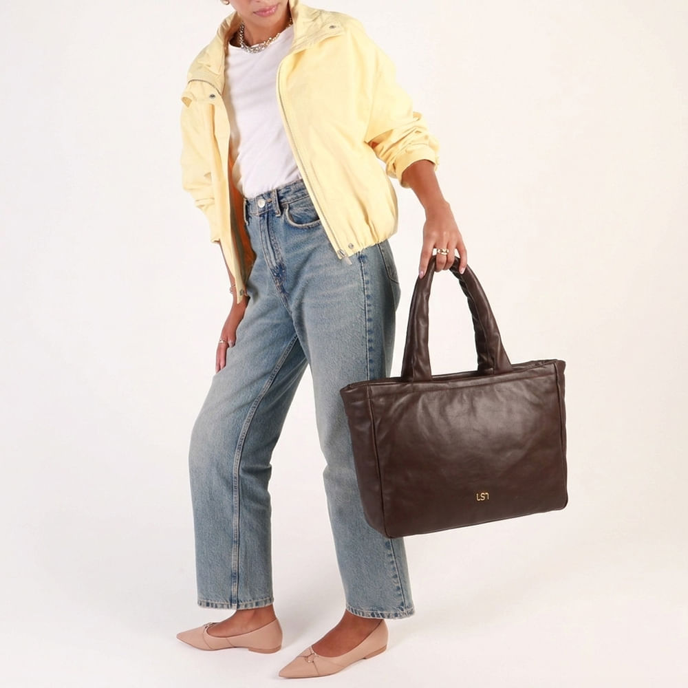 Bolsa Shopper Couro Pinhão