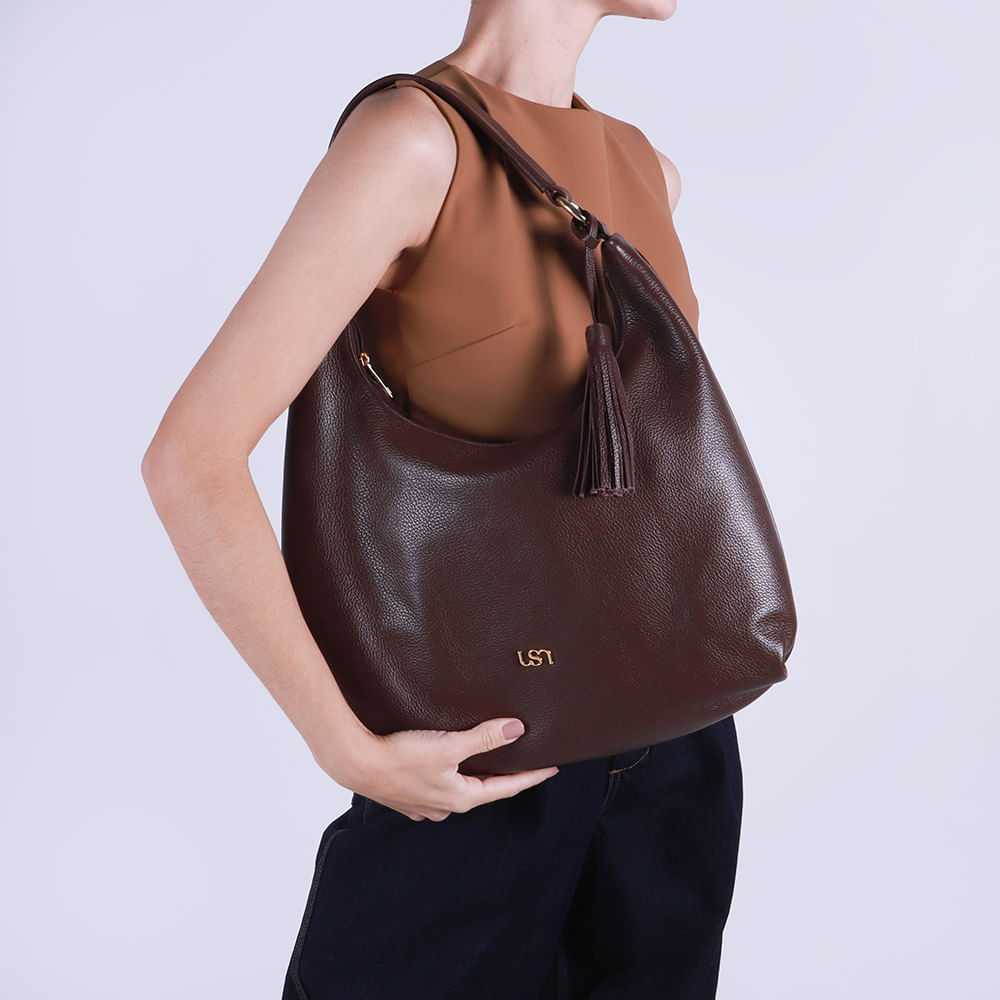 Bolsa Hobo Couro Barbicacho