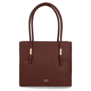 Bolsa Shopper Couro Vermelha Enfeite Metal