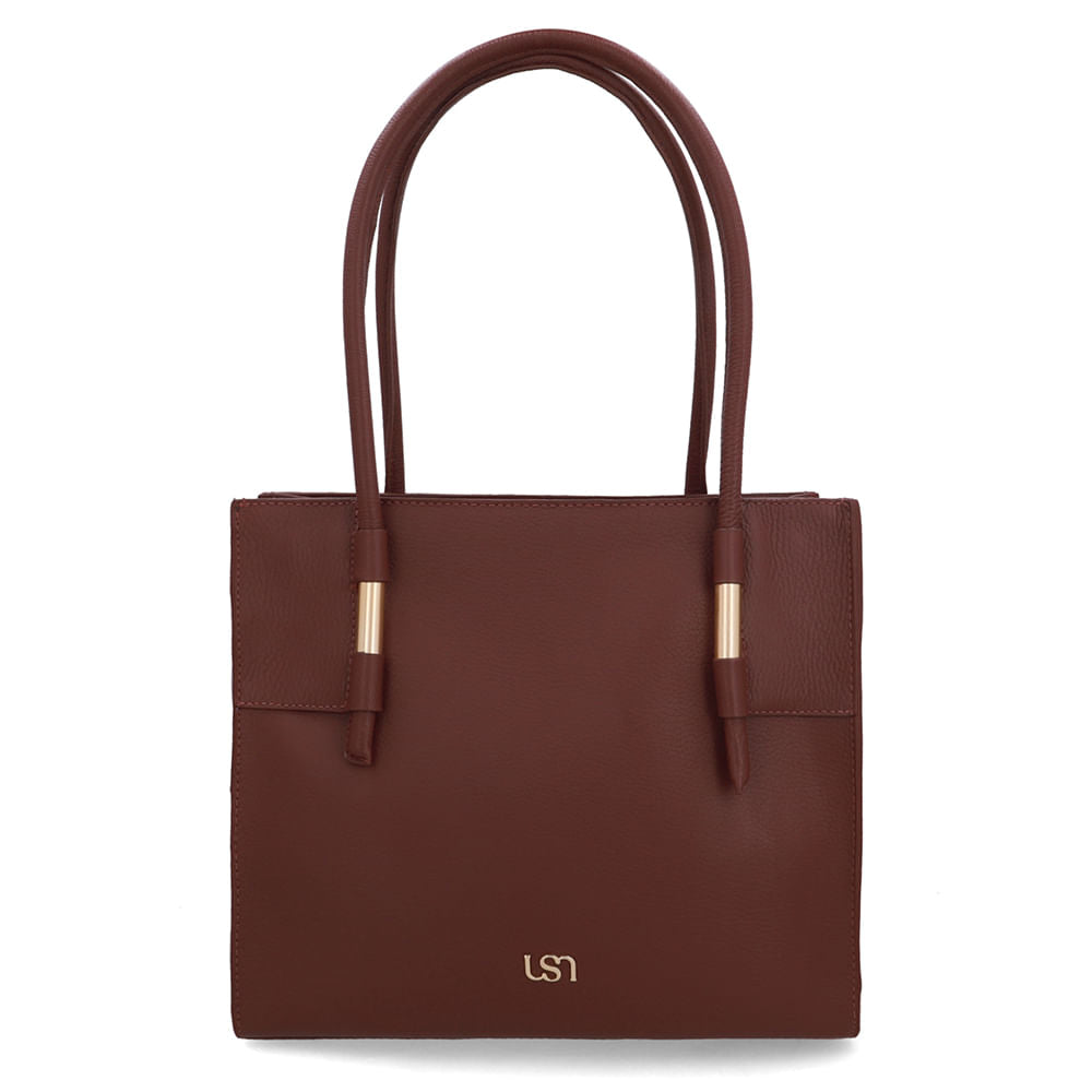 Bolsa Shopper Couro Vermelha Enfeite Metal
