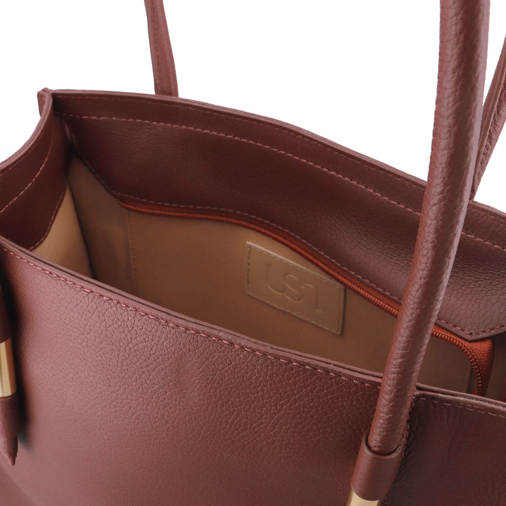 Bolsa Shopper Couro Vermelha Enfeite Metal