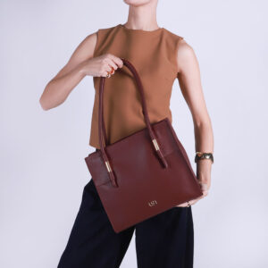 Bolsa Shopper Couro Vermelha Enfeite Metal