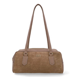 Bolsa Baguete Couro Croco Camurça
