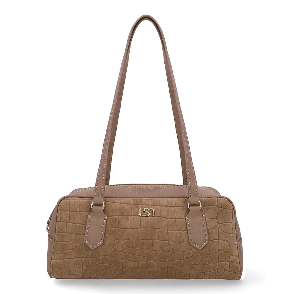 Bolsa Baguete Couro Croco Camurça