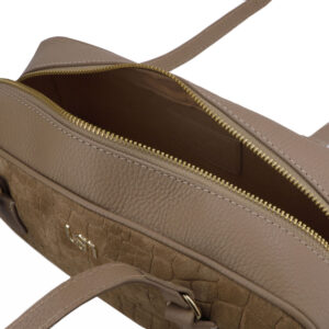 Bolsa Baguete Couro Croco Camurça