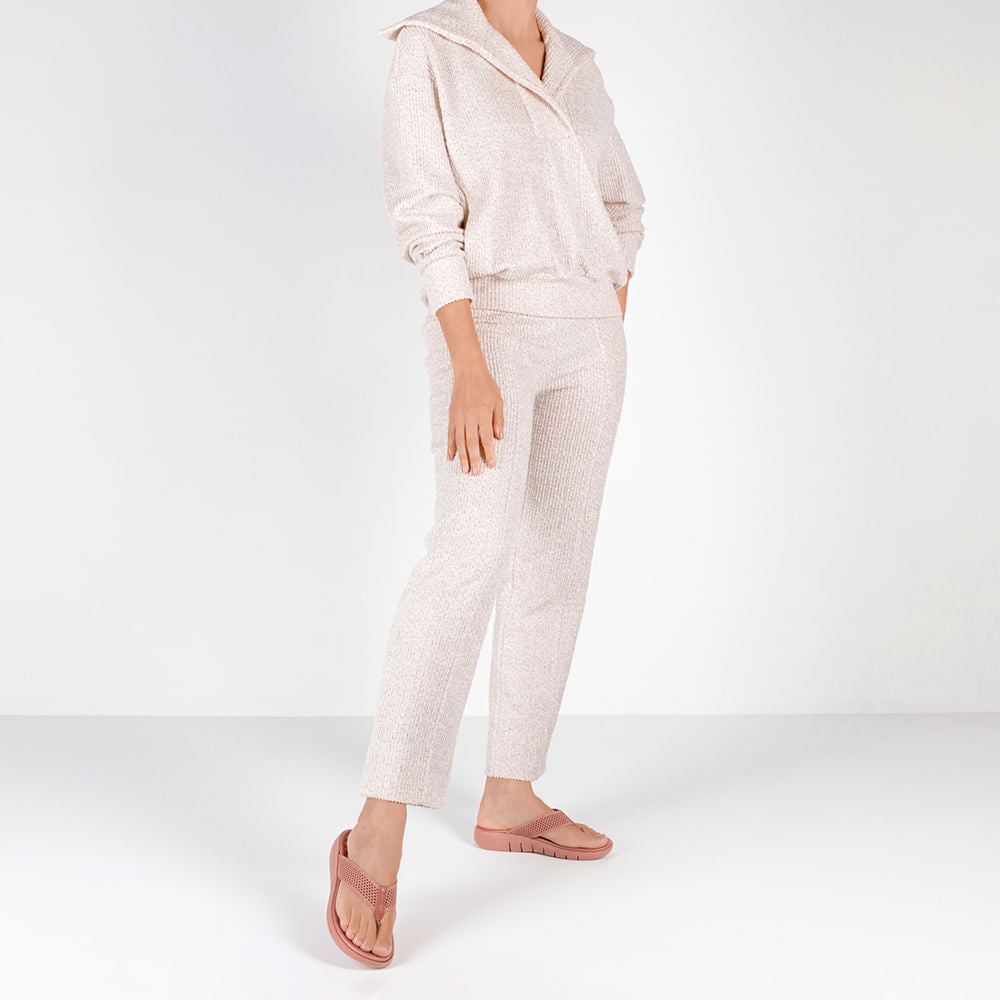 Chinelo Salto Rasteiro Tricot Marfim