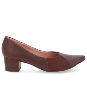 Scarpin Couro Bico Fino Lateral Tecido