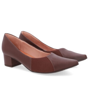 Scarpin Couro Bico Fino Lateral Tecido