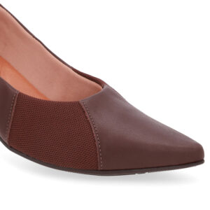 Scarpin Couro Bico Fino Lateral Tecido