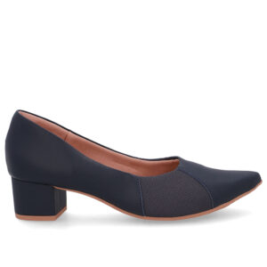 Scarpin Couro Bico Fino Lateral Tecido